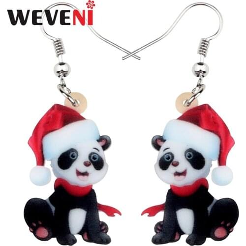 WEVENI Acrylic Christmas Cartoon Panda Earrings Long Drop Dangle Sweet Animal Jewelry For Women Girls Teens Charms Fashion Gifts