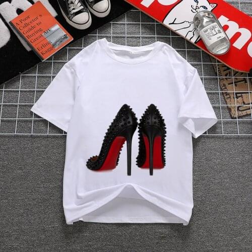 Womens T-shirt casual high-heel T-shirt fashion printed short-sleeved tops and T-shirt graphics T-shirt Harajuku female clothes