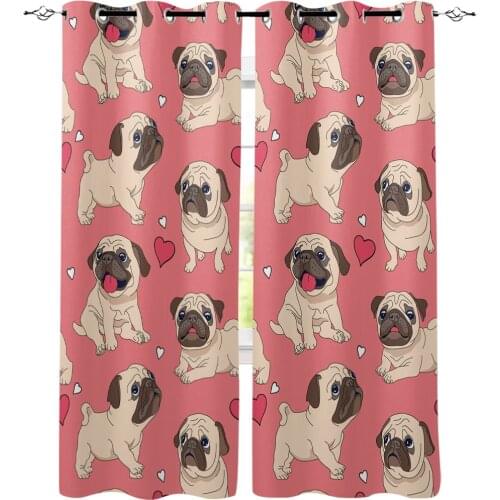 Animal Pink Pug Love Printed Window Curtains Living Room Bedroom Curtains Polyester Cloth Home Decor