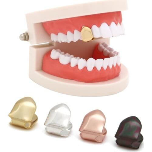 LuReen Single Hip Hop Gold Silver Color Teeth Grillz For Unisex Punk Top Bottom Grills Tooth Caps Fashion Jewelry