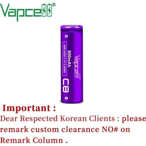 2pcs/lot Vapcell Original li ion Battery INR 14500 C8 800mah 2A 3.7V Rechargeable Flat/Button Top cell For Flashlight free ship