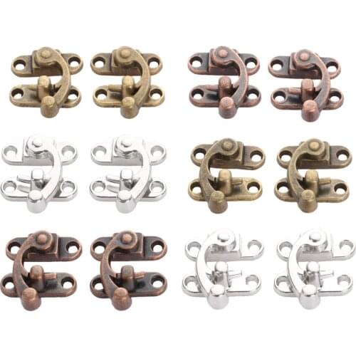 2PCS Antique Brass Metal Bronze Hook Purse Hasp Lock Vintage Wooden Jewelry Box Latches Clasp Hasps Buckle 29*33mm