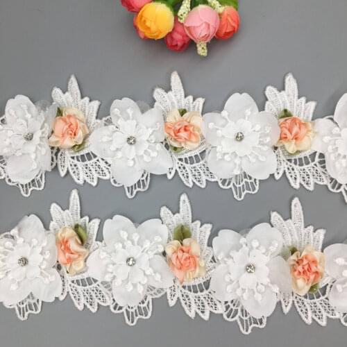 20x Rose Flowers Diamond Lace Trim Net African Fabric Embroidered Lace Ribbon Sewing Craft Costume Dress DIY Wedding Accessories