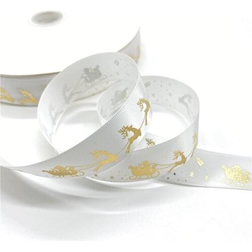 25mm Polyester Ribbon Bronzing Ribbon Printed Christmas Ribbon For Christmas Decoration DIY Sewing Fabric S5s03