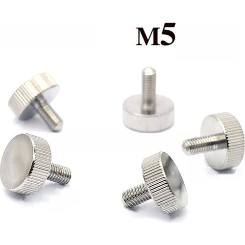 5/10Pcs M5 GB835 303 Stainless Steel Knurling Flat Head Knurled Thumb Screw Hand Tighten Computer Screws Length 8/10/12/14mm