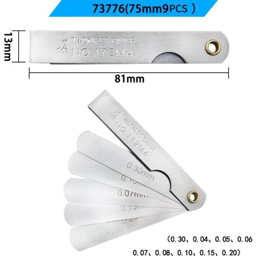 SHINWA Feeler gauge gap ruler stainless steel thick gauge thickness gauge high precision 0.02-1.0mm 75mm 9PCS