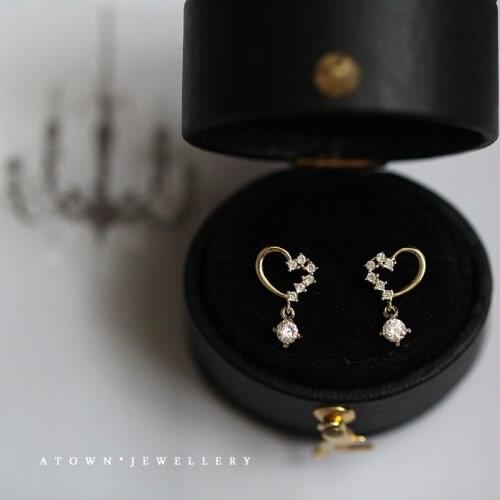 925 Sterling Silver Earrings For Women Set Gold Zircon Crystal Heart Fashion Girl Wedding Romantic Jewelry Accessories INEFFA