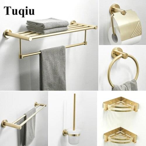 Bathroom Accessory Towel Rack,Paper holder Toilet Brush Holder Towel Holder hook Brushed Gold Bath Hardware 304 Stainless Steel