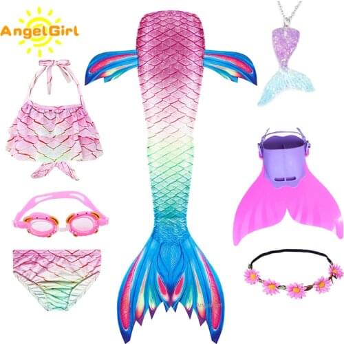 AngelGirl Mermaid Tail Children Cospaly Mermaid Bikini Beachwear Tail Costume For Girl Summer Holiday Birthday Gift Halloween
