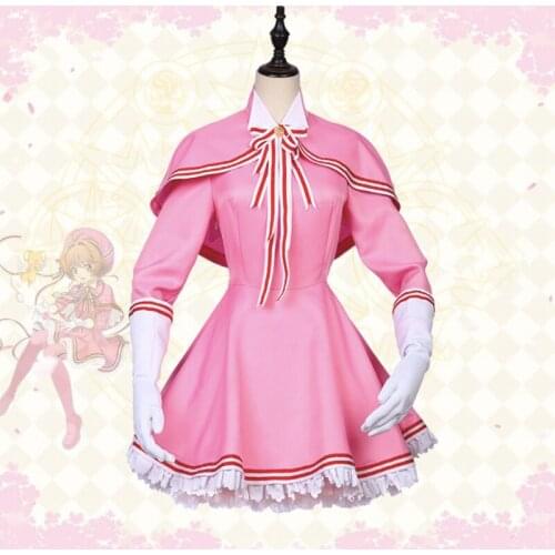 Anime Cardcaptor Sakura Cosplay Costumes Sakura Kinomoto Cosplay Pink Dress Costume Halloween Party For Women Customized
