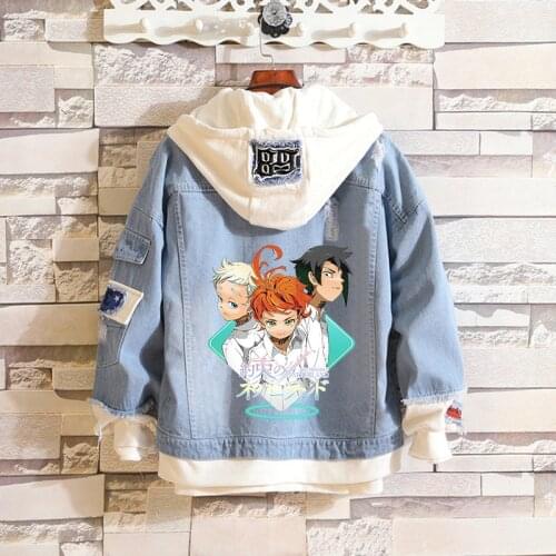 Anime The Promised Neverland Ray Emma Cosplay Hoodies & Sweatshirts Autumn Couple Harajuku Hooded Denim Jacket Coat C66M260