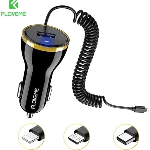 FLOVEME Car Phone Charger For iPhone Car Charger For Samsung Charger Adapter With Cable Universal USB Car Charger For Huawi P20