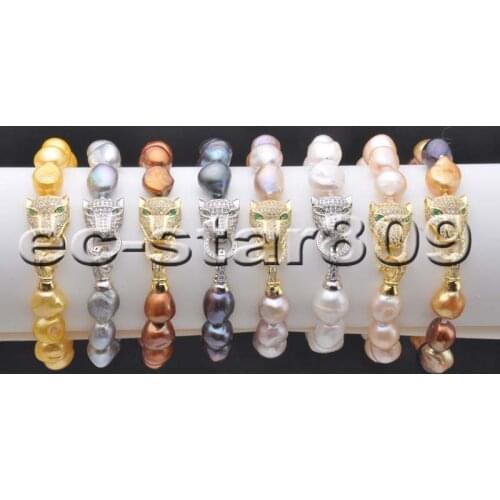 D0280 8" 15mm Baroque Freshwater Pearl Bracelet Panthera
