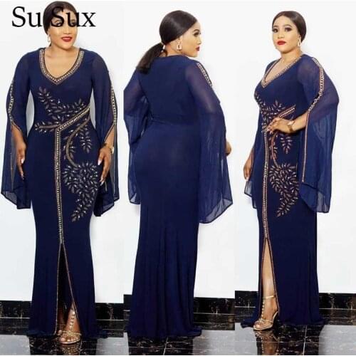 Flare Sleeve Long Dress African Clothes Robe African Dresses For Women Sequined Fishtail Party Club Dress Vestidos High Quality