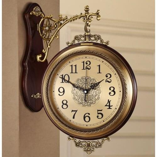 Double Sided Wall Clock Metal Nordic Vintage Fashion Royal Style Luxury Wall Clock Horloge Murale Room Decoration BD50ZB