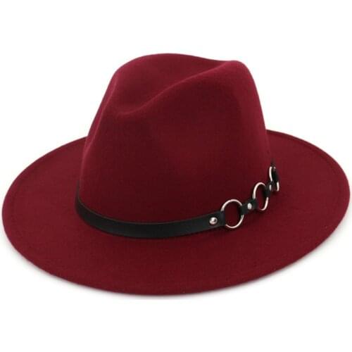 H7548 Fall Winter Lovers Wool Fedoras Hat Men Women Flat Eave Retro Woolen Felt Jazz Cap Lady Vintage Simple Casual Church Hats