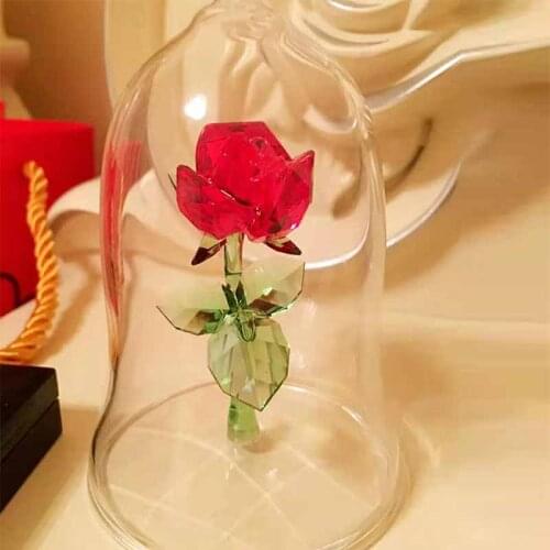 Crystal Rose Flower Figurines Craft Wedding Valentines Day favors Gifts Table Decoration Ornaments Gifts Boxed