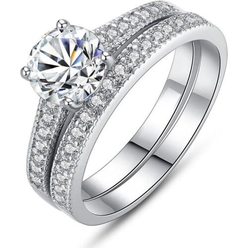 2021 Luxury Halo 925 Sterling Silver Wedding Ring Set For Women Anniversary Gift Jewelry Wholesale серебро 925 кольцо R5865