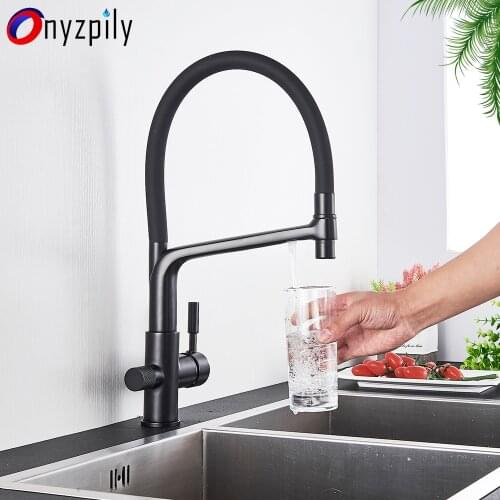Onyzpily Blakc Kitchen Filtered Faucet Dual Spout 360 Degree Rotation Water Filter Tap Drinking Water Sink Kitchen Faucet
