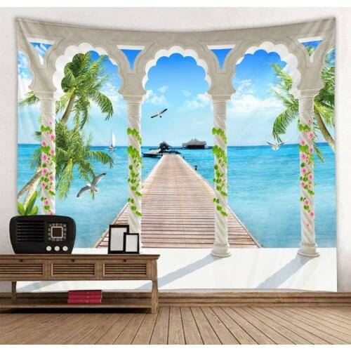 The beautiful scenery outside the balcony window background decoration cloth digital printing tapestry factory direct sales can
