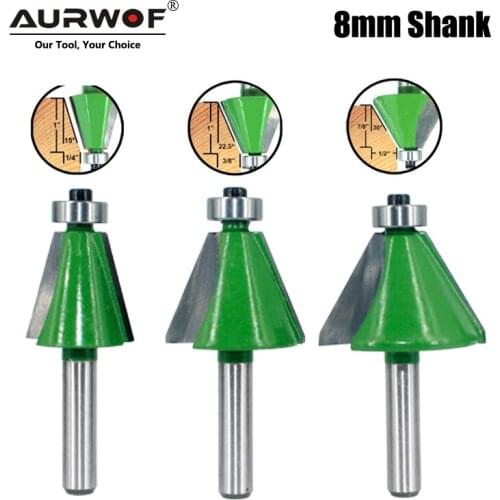 LAVIE 3pcs Set 8mm Shank Chamfer Router Bits 15 22.5 30 Degree Milling Cutter for Wood Woodorking Bit Machine Tools MC02112