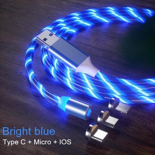 Flowing Light Magnetic charging Mobile Phone Cable for iphone 11 pro max charger Wire for Samaung LED Micro USB Type C Cables