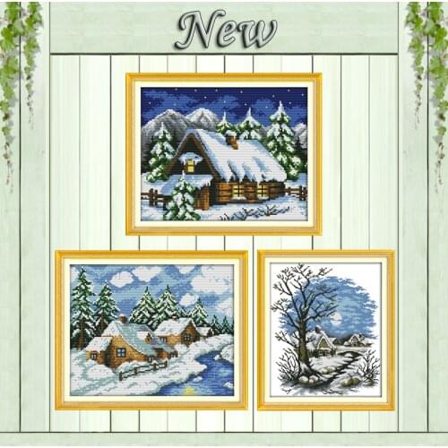 Winter house sonw scenery home decor painting counted print on canvas DMC 11CT 14CT Cross Stitch kits embroidery needlework Sets
