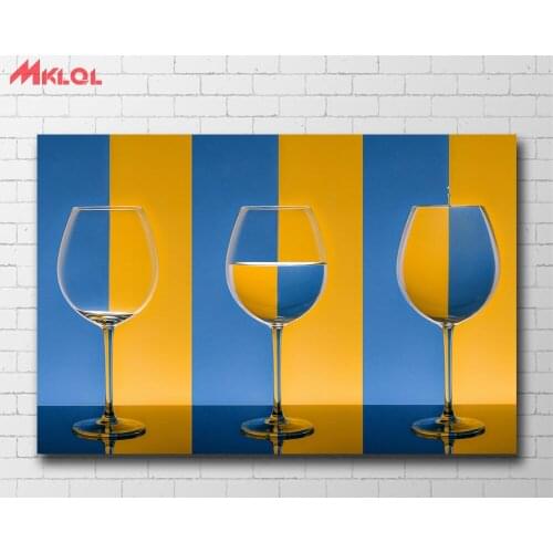 Wxkoil Wall Art Wine glass stripes yellow blue color Painting Living Room Home Decoration Oil Painting on Canvas Wall Painting