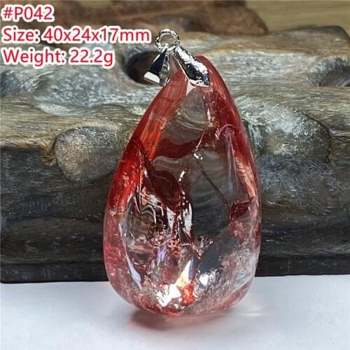Natural Red Limonite Phantom Quartz Pendant For Women Men Love Healing 40x24x17mm Beads Clear Crystal Silver Rare Gemstone AAAAA
