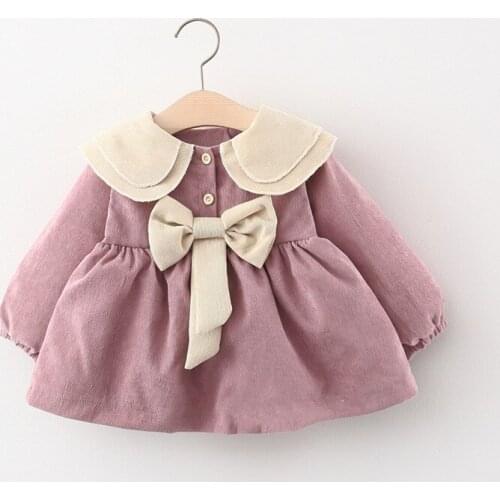 KEAIYOUHUO 2022 New Autumn Baby Girl Dress Lapel Long Sleeve Dress Big Butterfly On Chest Kid Dress Girl Solid Color Dress 1-4Y