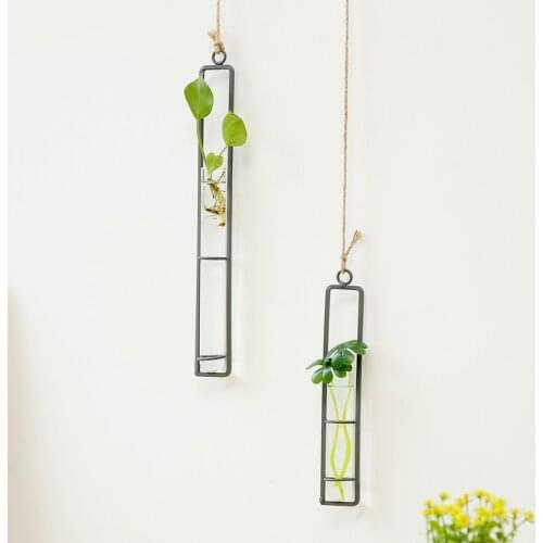 2021 Summer New Hanging Glass Vase Iron Art Hydroponic Vase Glass Planter Transparent Test Tube Flower Hanging Bottle Home Decor