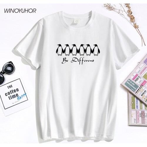 New Summer T Shirts Be Different Funny Penguin Printed T-shirt Women Leisure Short Sleeve Round Collar Tees Trendy Tshirt