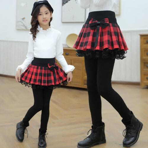New Girls Winter Pants Skirt Legging Pants Kids Long Trousers Teenagers Outwear Clothes Girl Plaid Tutu Dress Clothing 3-9 Year