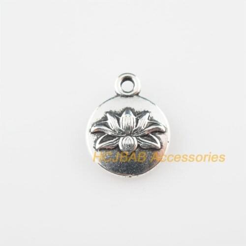 New 15Pcs Tibetan Silver Color Round Lotus Flower Charms Pendants 13x16.5mm