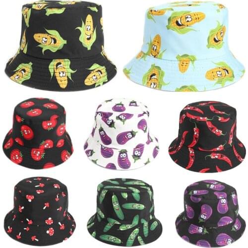 Fisherman Hats New Vegetable Print Double-sided Cartoon Basin Hat for Men Women Outdoor Bucket Hats Summer Beach Sunshade Hats