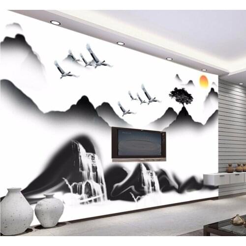 Beibehang Custom wallpaper abstract ink landscape painting landscape living room waterfall mural TV sofa background 3d wallpaper