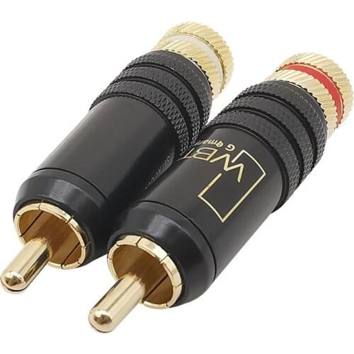 1Pair Gold Plated Copper RCA Plug Connector Soldering Locking Audio Video Plug 53mmx13mm