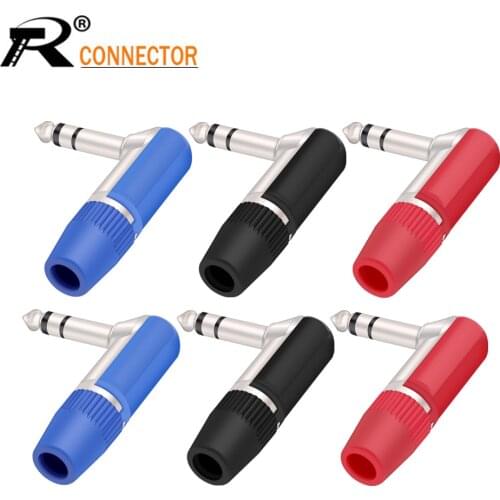 R Connector 1pc 3PIN 6.35mm Jack Speaker Microphone Plug 6.35mm 3 Pole Mono Male Jack Right Angle Guitar Plug Adapter Connector