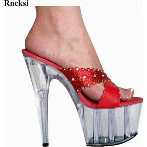 Rncksi New Platform High-Heeled Shoes 15cm High Heel Crystal Princess Shoes Sexy Slippers Wedding Shoes Party Shoes