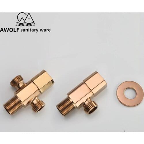 Toilet Filling Valves Rose Gold G1/2" Angle Valve Solid Brass Wall Mounted Bathroom Accessories Single Dual Outlet Plating AF613