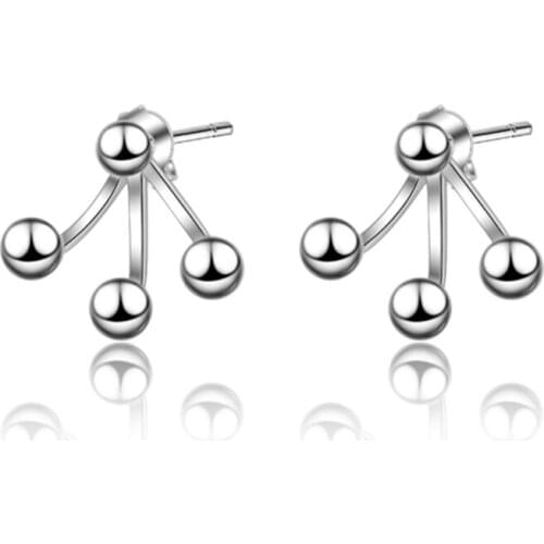 Net red design sense asymmetry simple personality temperament trend geometric beads silver plated stud earrings WE053