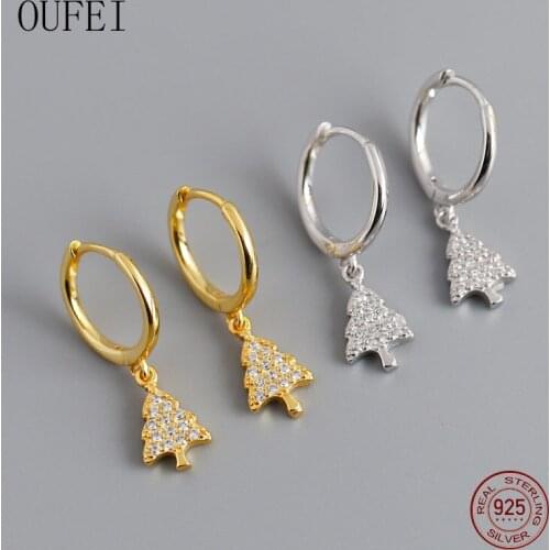 OUFEI 100%925 Sterling Silver Earrings Rhinestone Exquisite Christmas tree Drop Earrings Fashion Simple Earrings For Women