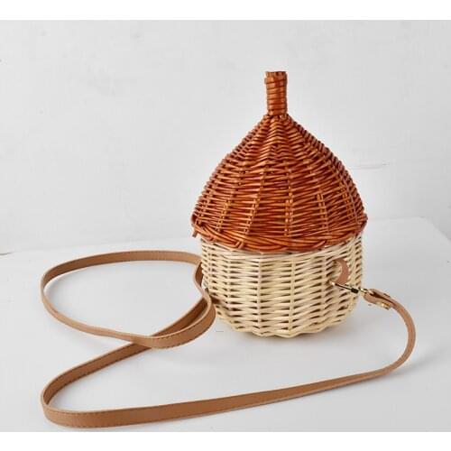 Straw bag summer mini rattan bag woven childrens fruit bag bamboo woven portable shoulder bag