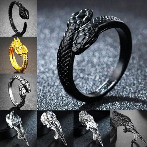 Vintage Double Head Snake Rings Mens Women Opening Resizable Punk Hip Hop Ring Jewelry Rap Rock Culture Animals Rings Black