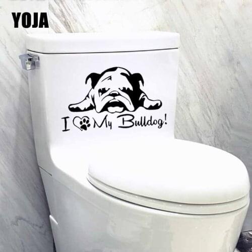 YOJA 22.9X13.6CM Funny Animal I Love My Bulldog Cute Dog Toilet Decal Wall Sticker Kids Room Decoration T5-1625