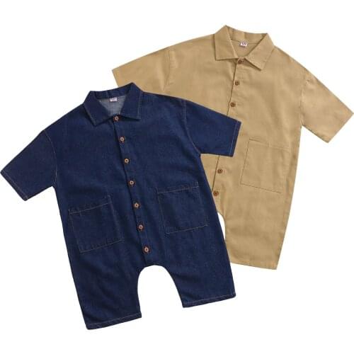 1-5Y Lovely Autumn Baby Girls Denim Jumpsuits Long Sleeve Back Pattern Printed Single Breasted Pants