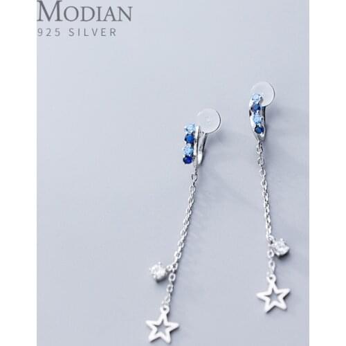 Modian Colorful Crystal Letter “U” Shape Clips Earring for Women Fashion Star Tassel Sterling Silver 925 Earring Fine Jewelry