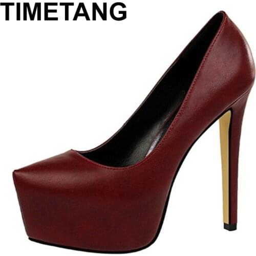 TIMETANGWomen Extreme 13.5cm High Heels Platform Pumps Lady Sexy Heels Burgundy Pumps Pole Dance Escarpins Fetish Stripper Shoes