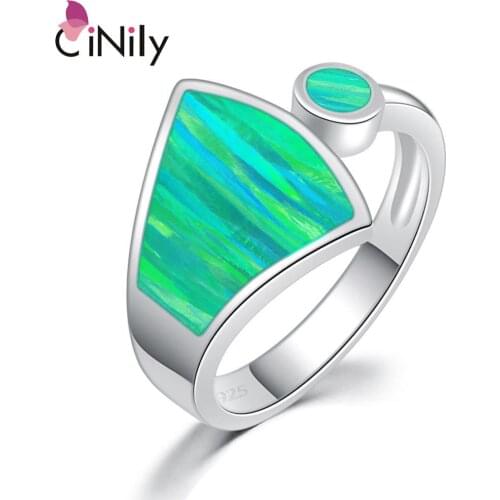 CiNily Created Green Fire Opal Silver Plated Wholesale Hot Sell for Women Jewelry Ring Size 6-9 OJ9578