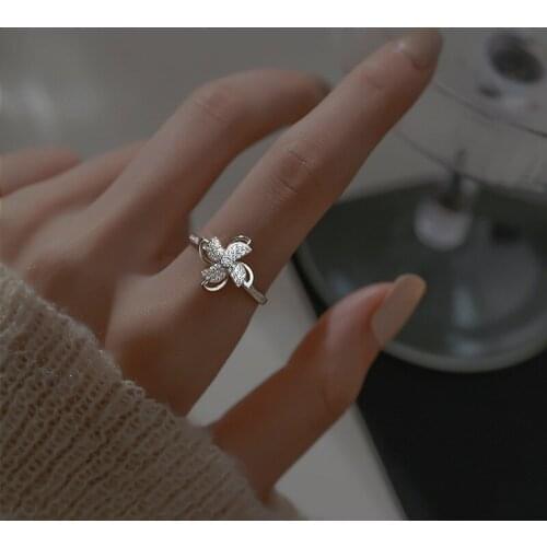 PANJBJ 925 Sterling Silver Flash Diamond Adjustable Ring Womens Fashion Recruit Good Luck Smart Rotating Windmill Ring New